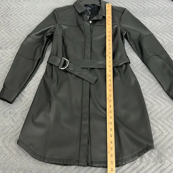 NWT French Connection Patti Long Sleeve Faux Leather Shirtdress - Picture 11 of 12